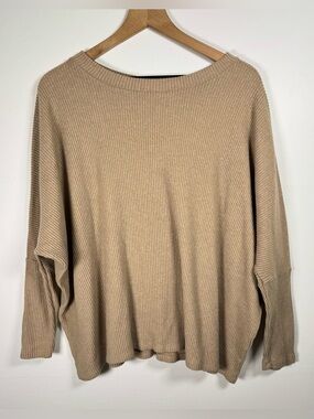STORY Beige Lightweight Crewneck Dolman Long Sleeve Oversized Sweater Sz S